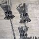 Brutalist floor lamp with five thistle-shaped lights in black wrought iron, 1970s