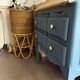 Restored antique drop-leaf secretary – natural wood & Night Blue