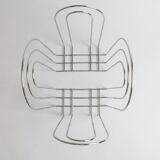 Vintage chrome-plated metal basket in Space Age 1980s design – silver storage for magazines, throws, 37x42x34 cm