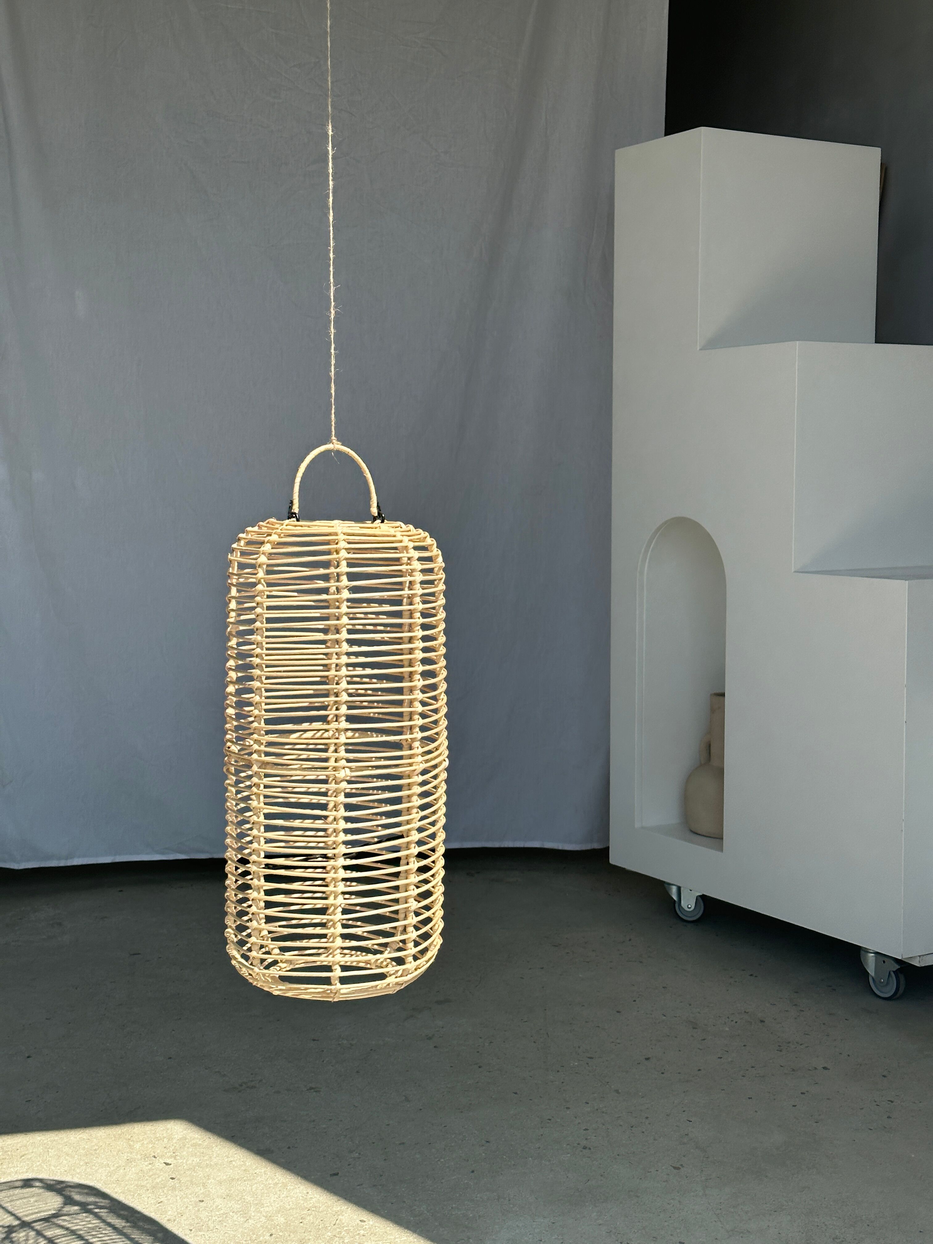 Large lantern-shaped rattan pendant lamp H50 D24