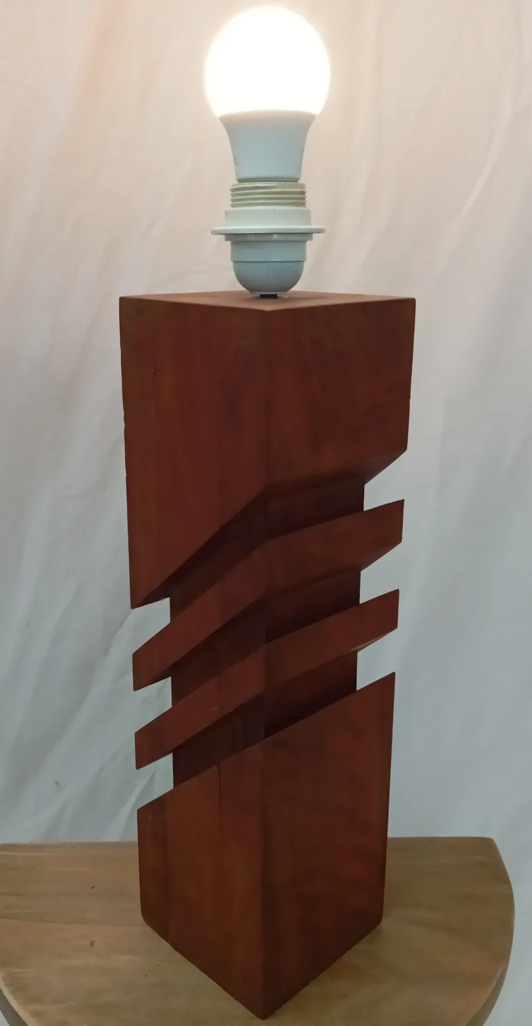 1970s lamp, solid mahogany, graphic design
