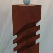 1970s lamp, solid mahogany, graphic design