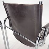 Pair of 1970s Vintage Hans Eichenberger Leather & Chrome Lounge Chairs, Labeled