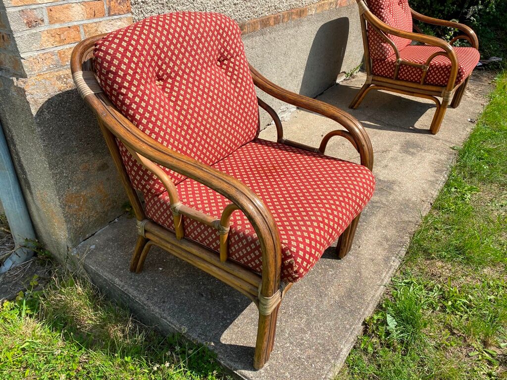 Vintage rattan lounge set 1 bench and 2 armchairs