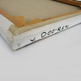 Oil on canvas village by Jan Van Dooren, sunset. Signed. Seventies