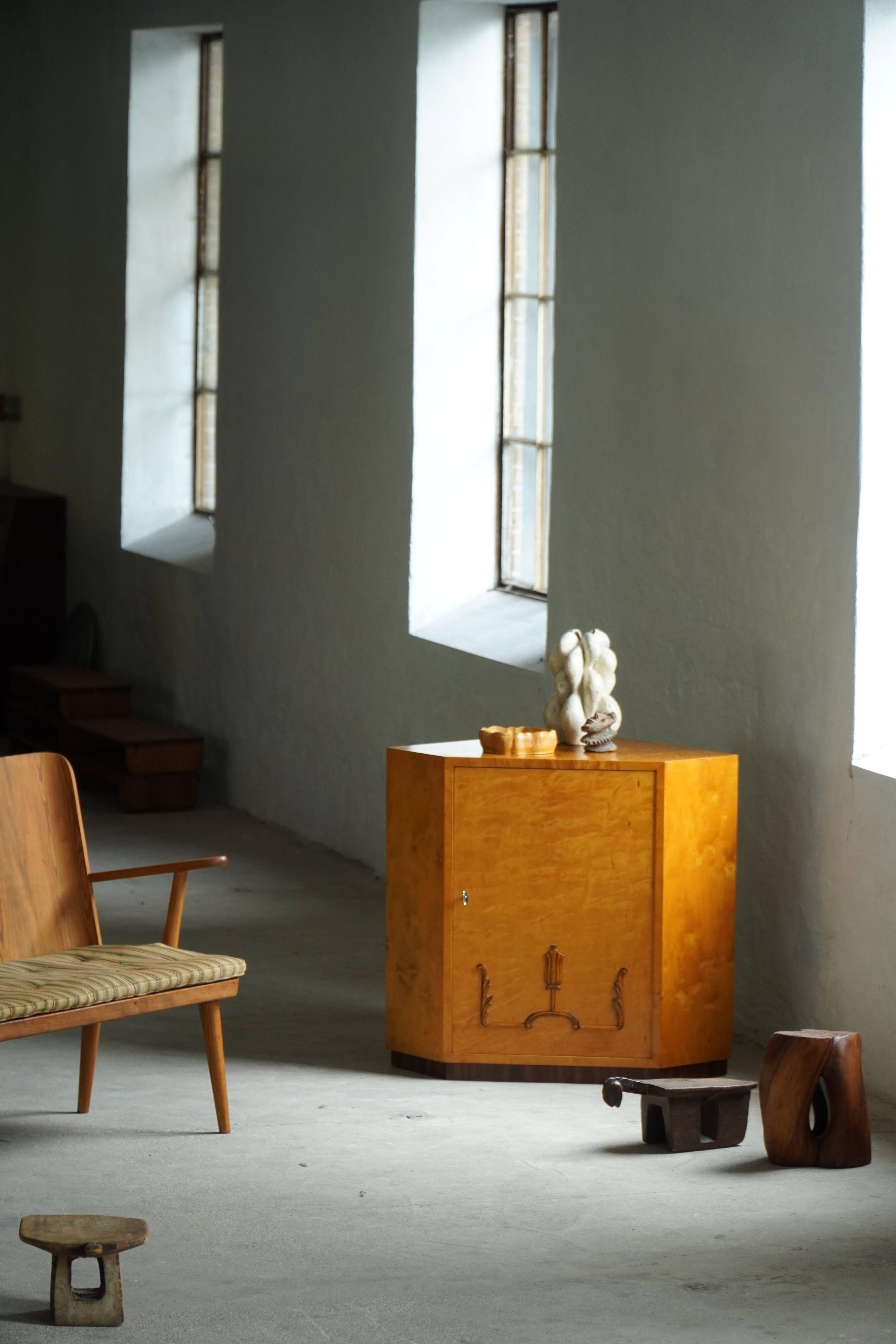 Early 20th century, Art Deco Swedish corner furniture in birch, 1930s.