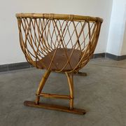 Vintage rattan and wicker cradle on legs, 1970s, Europe