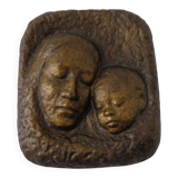 German bronze relief of mother with baby, 1940s.