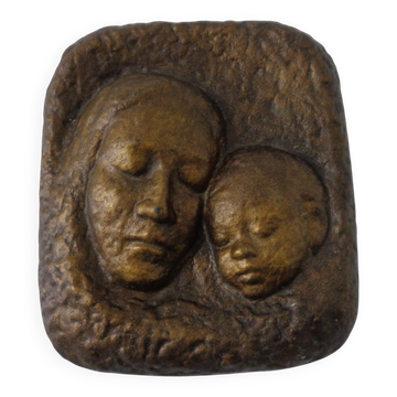 German Bronze Relief of Mother with Baby, 1940s