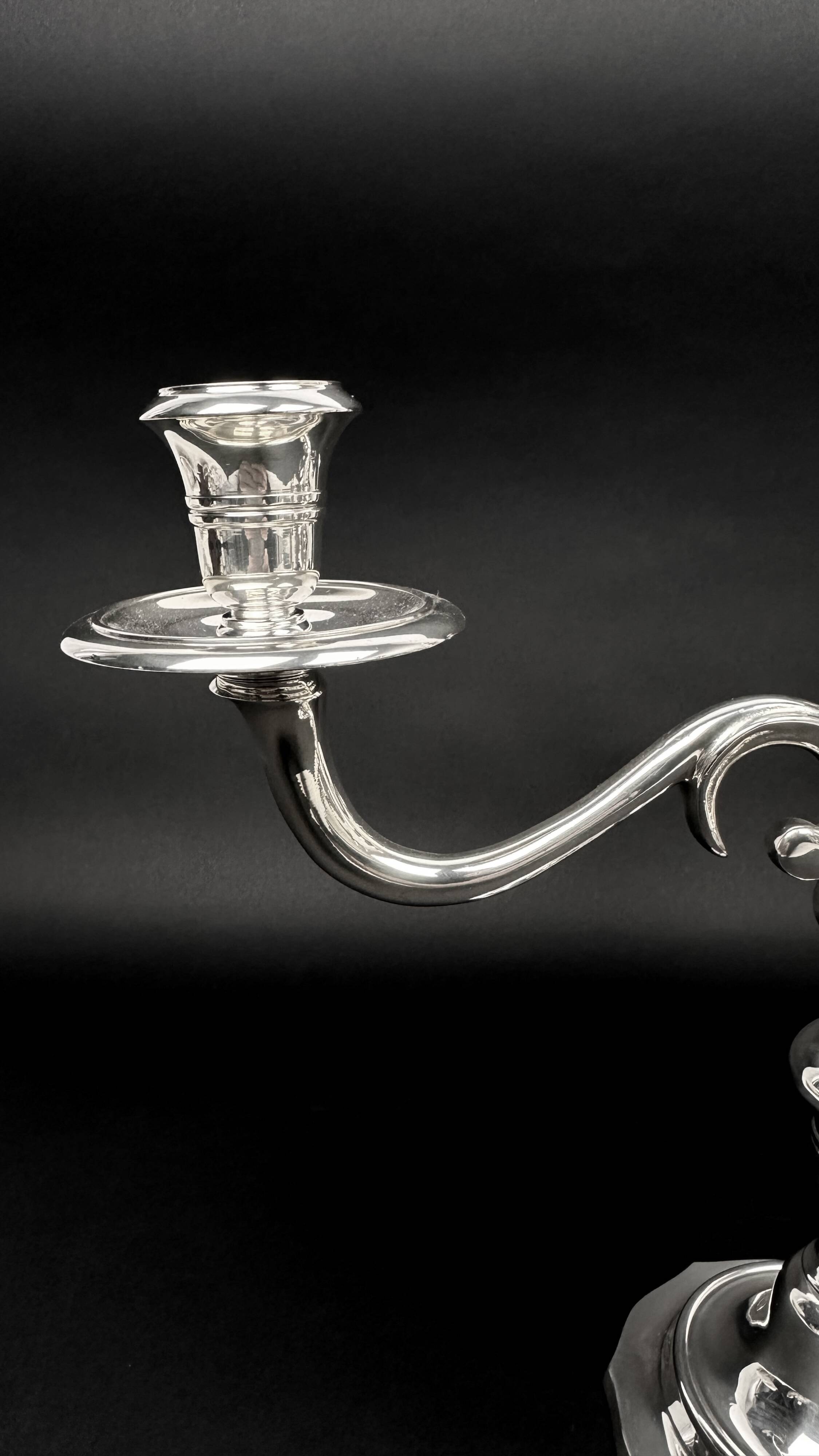 Pair of chrysalia silver metal 3-light candlestick holders