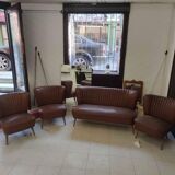 Mid-century sky brown cocktail chairs and sofa, 1950s, set of 4