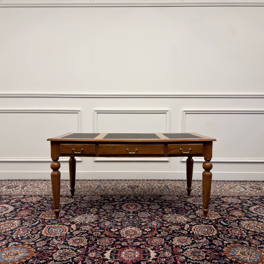 Classic English Writing Desk Black Leather