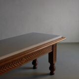 White marble carved oak coffee table