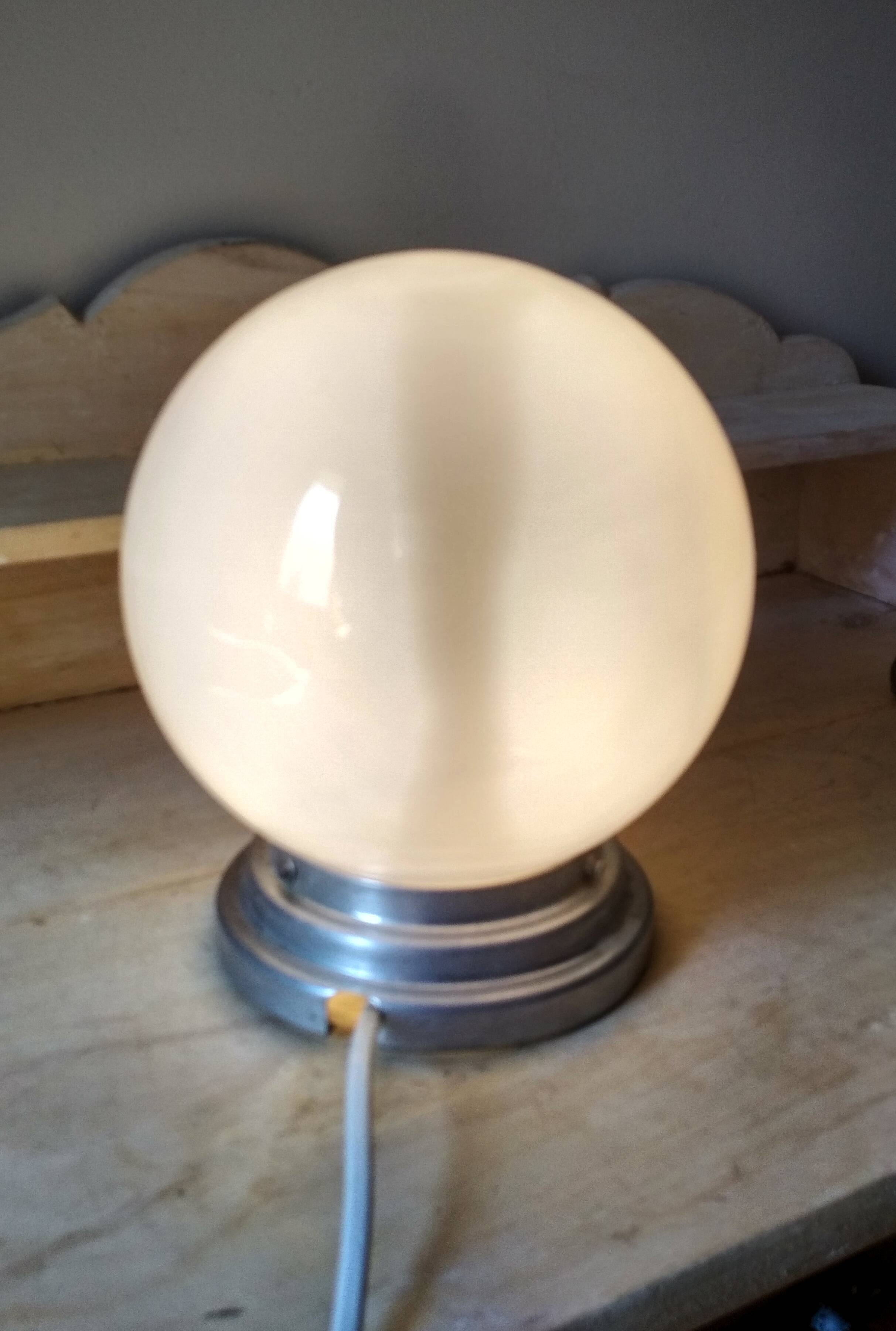 Old ceiling of 40's, white opaline globe, ceiling light