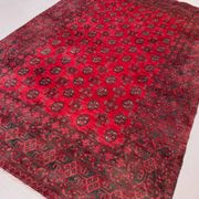 Vintage Afghan Turkoman village rug 195x280 cm, red, black tribal large