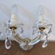 pair of double wall sconces with crystal pendants, made in Italy