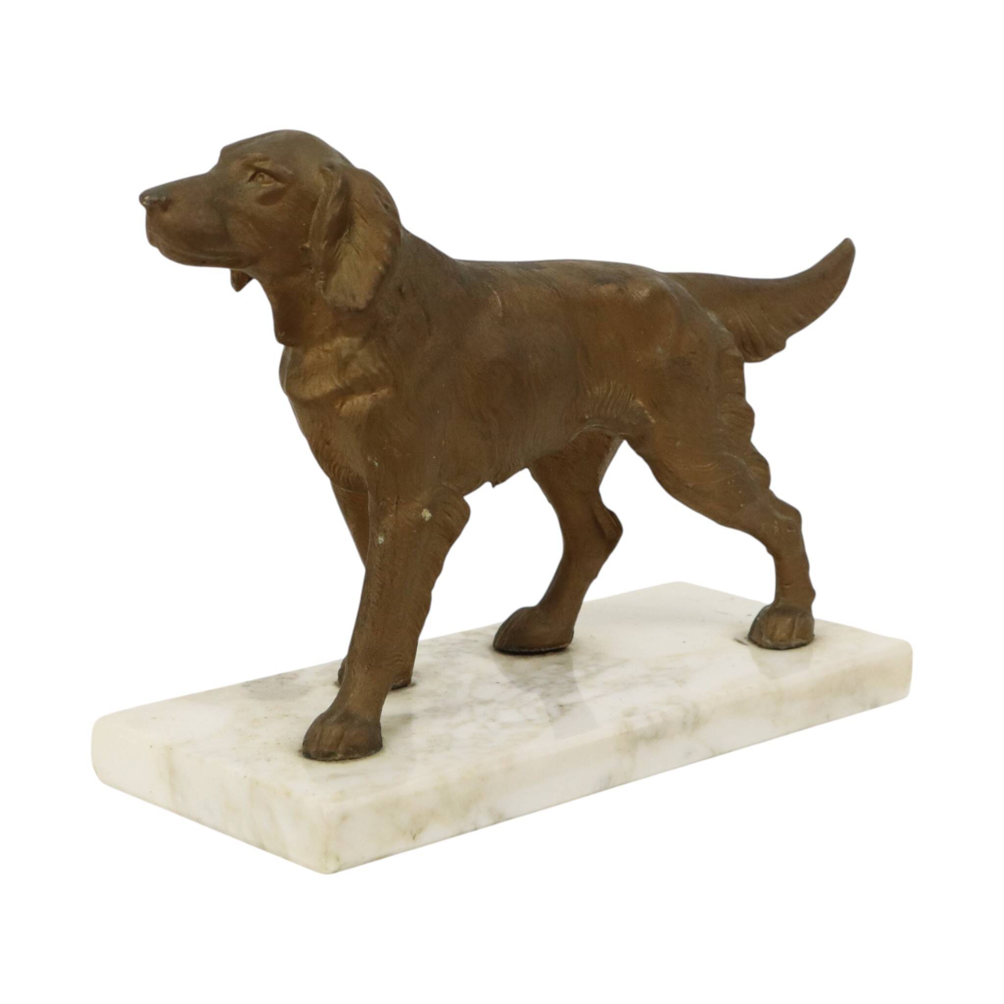 Art Deco Dog on Marble Base, Gold-colored Zamak