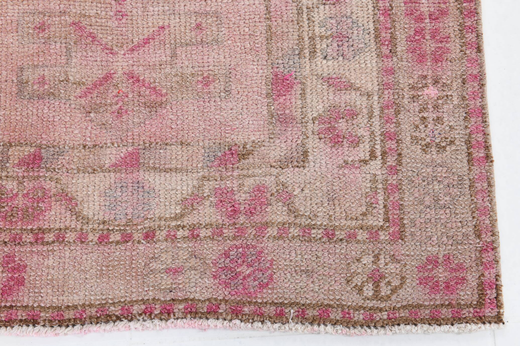 3x12 Soft Pink & Brown Turkish Runner Rug, 86x374CM