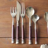 Antique wood and brass cutlery set – 41 pieces