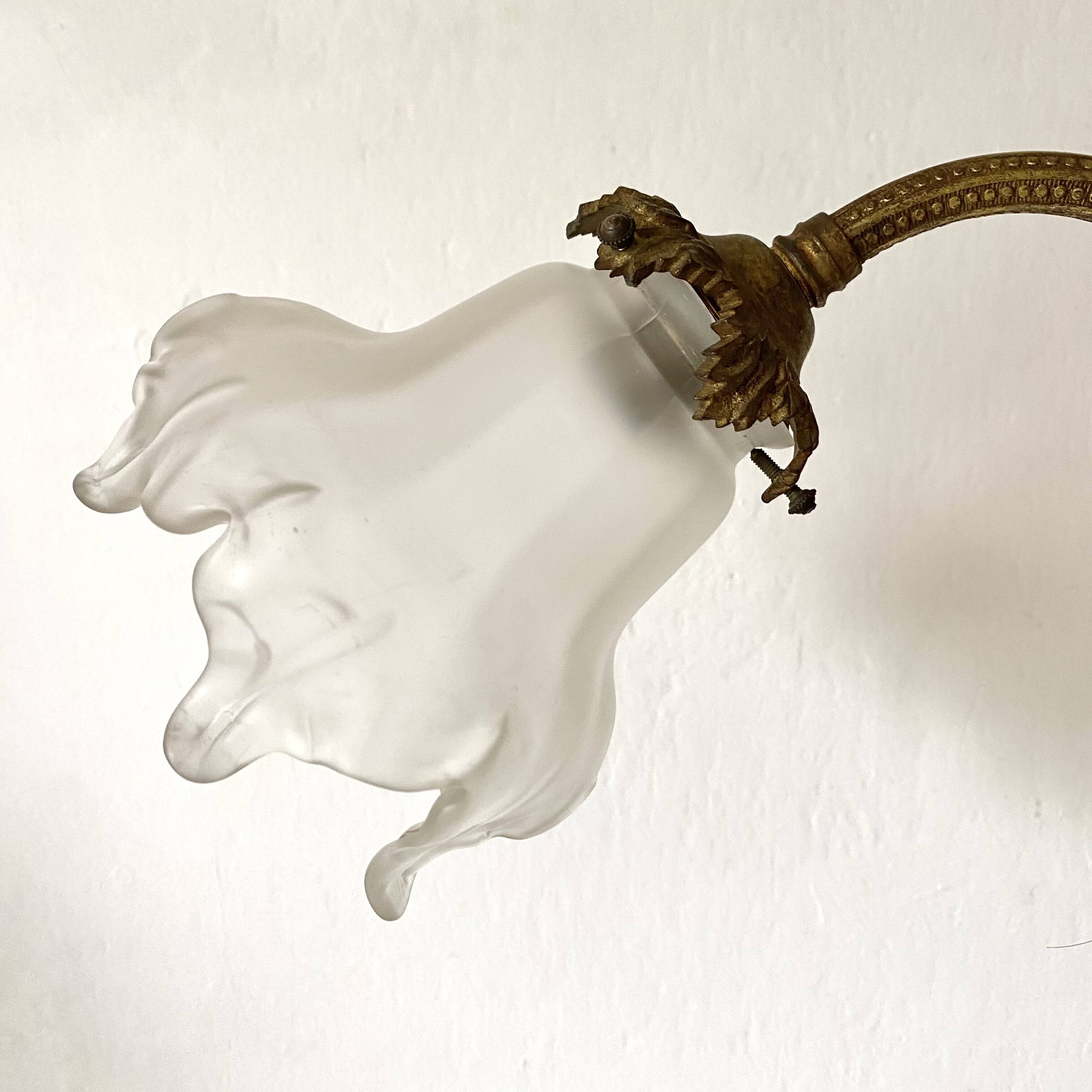 Antique bronze and glass tulip wall lamp