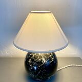 Lampe bois trompe l’œil, câble tissu, abat-jour