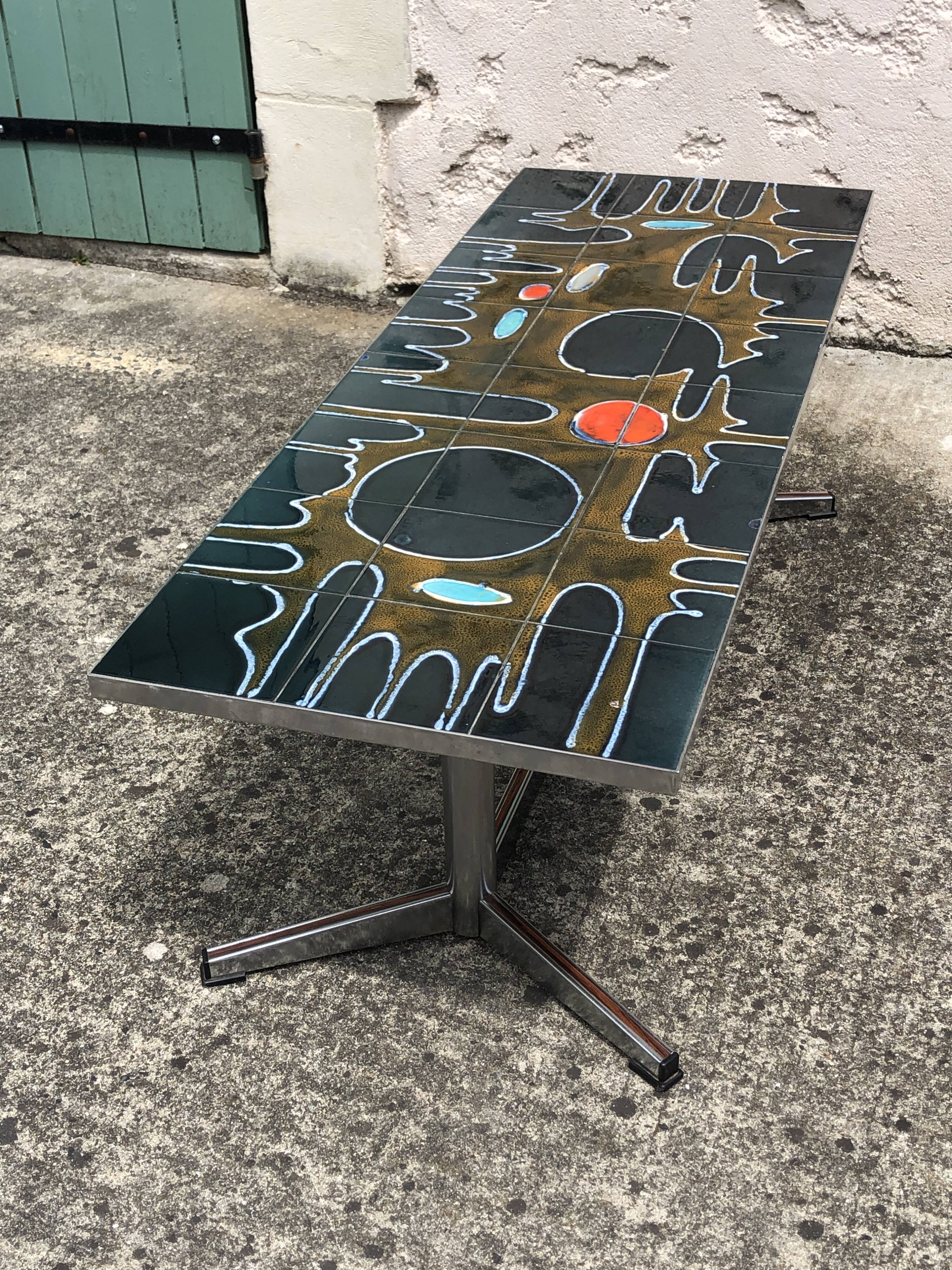 Ceramic and chrome coffee table, 1970