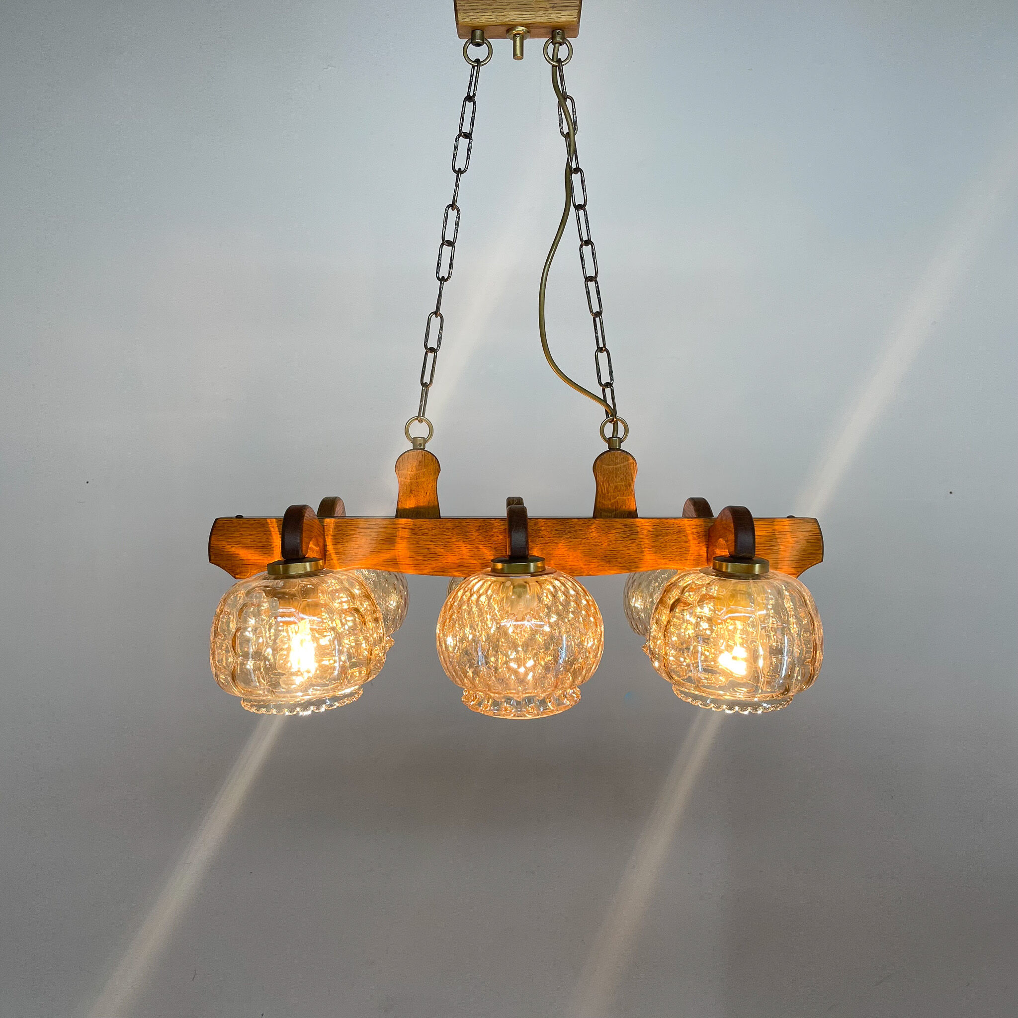 1970's wood & glass chandelier, czechoslovakia