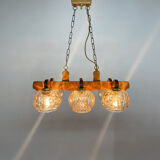 1970's wood & glass chandelier, czechoslovakia