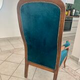 Fauteuil Voltaire style Louis Philippe restauré Bleu Canard