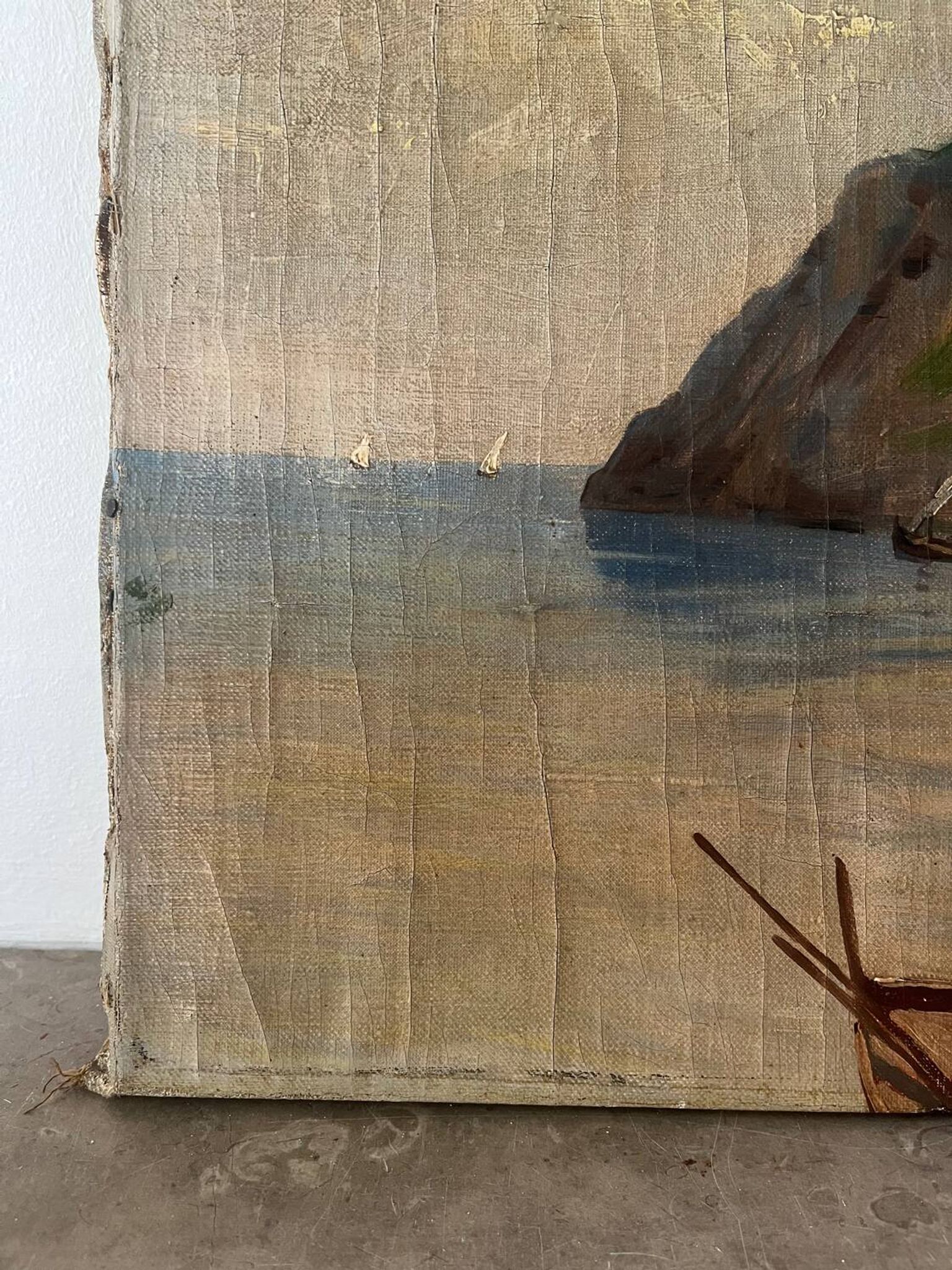 Village in the cliffs, oil on canvas signed E. Bello
