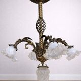 Important gilded bronze chandelier with five lights, Napoléon III period, 19th century.