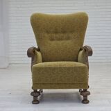1960s, Danish highback armchair, furniture cotton/wool fabric, oak wood.