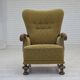 1960s, Danish highback armchair, furniture cotton/wool fabric, oak wood.