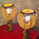 pair of Scandinavian style bedside lamps, vintage design, rope lampshade 3