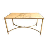 Table basse en marbre blanc et métal doré vintage, années 70