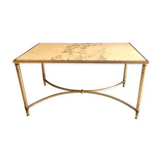 Table basse en marbre blanc et métal doré vintage, années 70