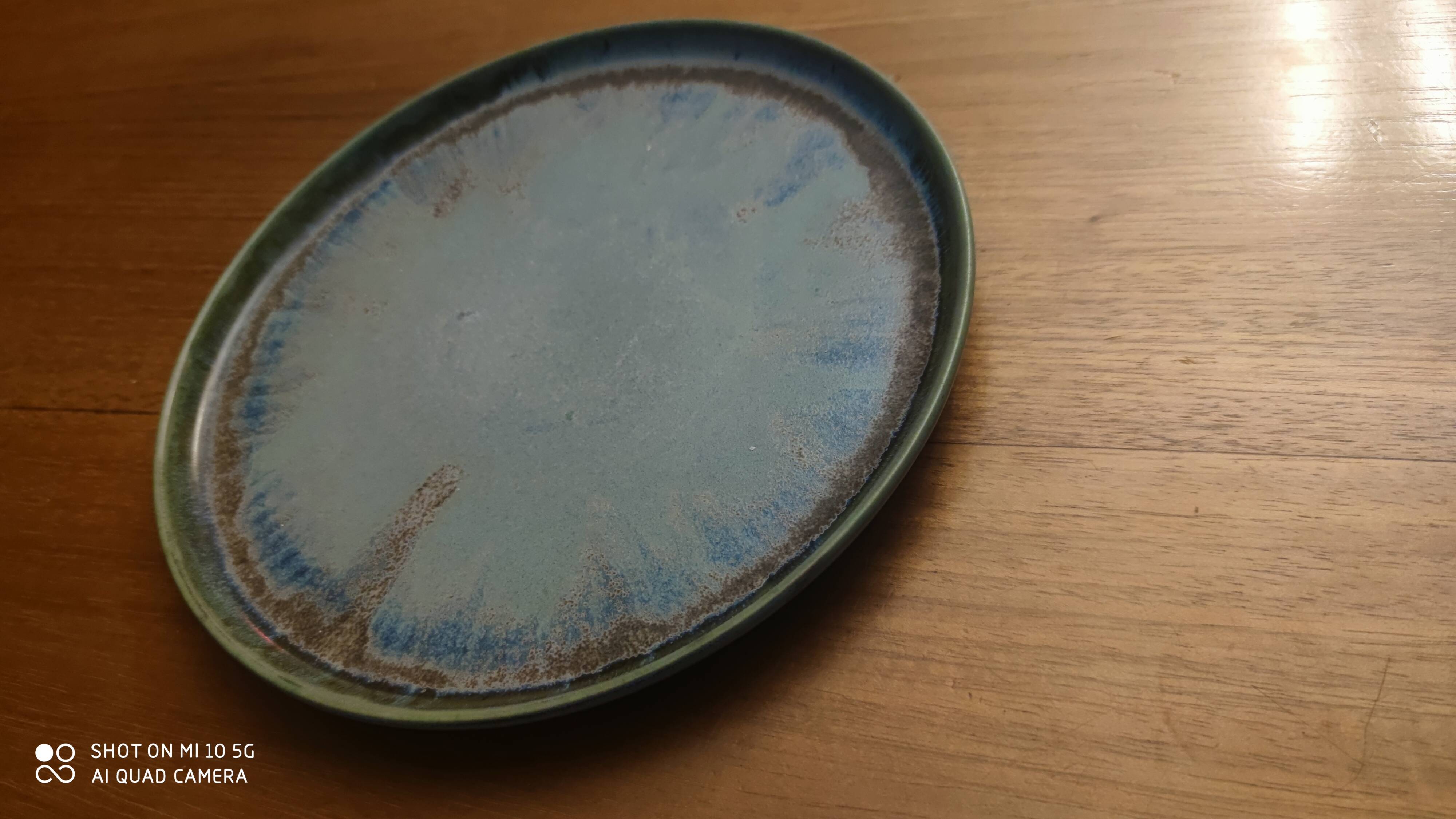Enameled stoneware pie dish from Denbac, circa 1900