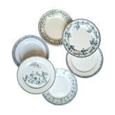 Assiettes plates anciennes dépareillées en faïence terre de fer
