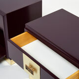 Pair of brass plum lacquer bedside tables Luciano Frigerio Italy 1970