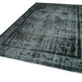 Hand-knotted rustic anatolian 1980s 212 cm x 326 cm black carpet