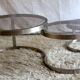 Pull-out tables (x 3) steel and glass smoked - 70s