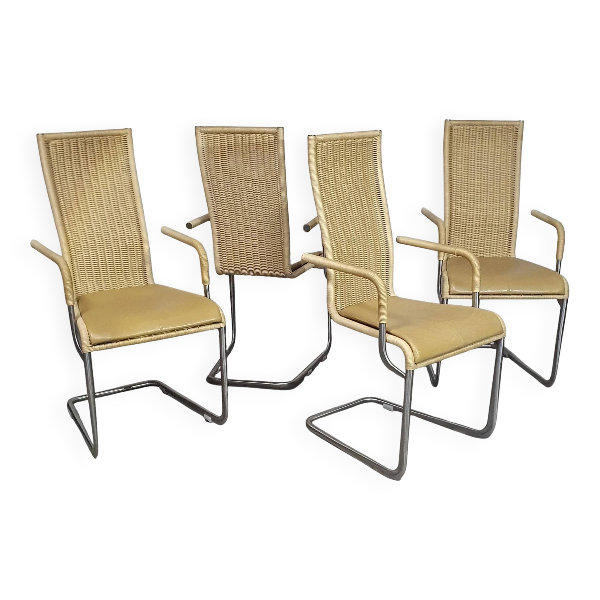 Ensemble de 4 chaises de salle à manger en osier « B25 » par Axel Bruchhäuser pour Tecta, Allemagne, années 1980