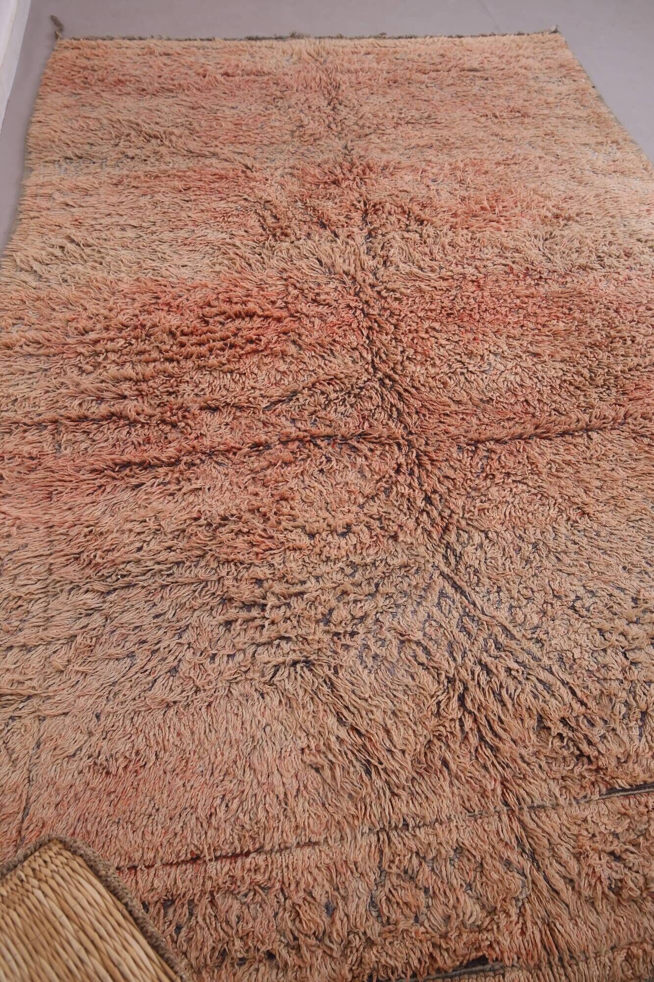 Peach Vintage Moroccan Rug 203 x 331 cm, Berber Shag Rug, Handmade Boho Rug