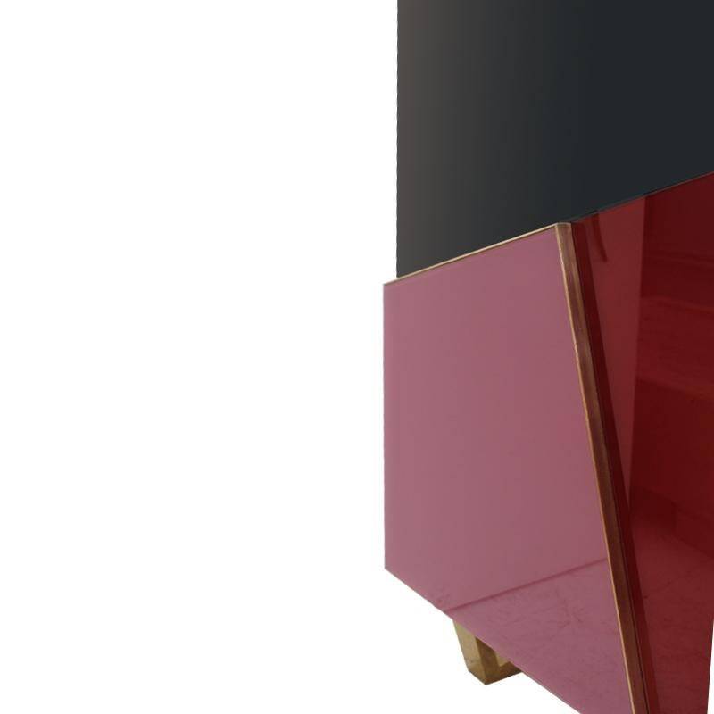Mid Modern Italian Colored Glass Sideboards with Solid Wood Structure and Brass