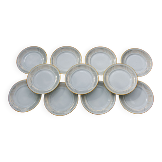 11 Dessert Plates in White Porcelain and Art Deco Gold