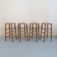 Brutalist barstools in wood and rush, 1970s, set of 4