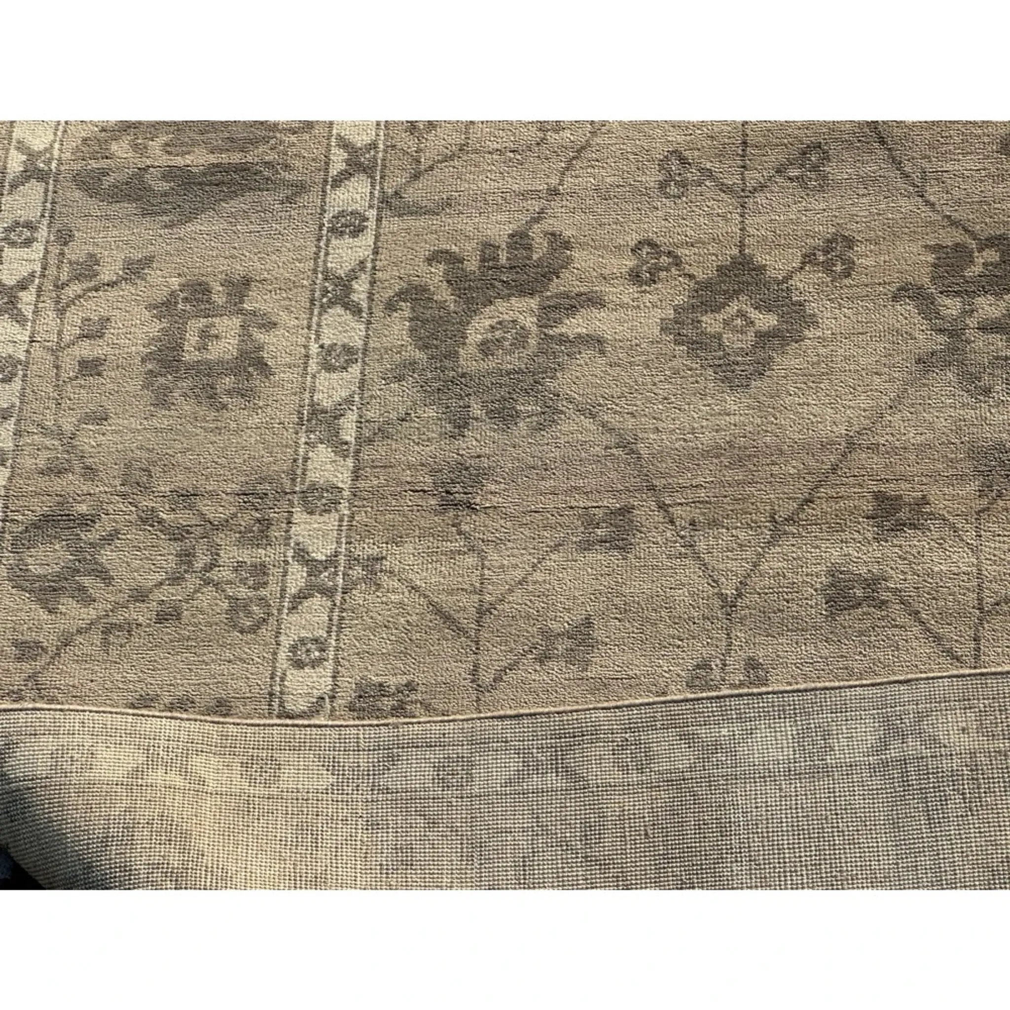 Hand-Knotted Wool Area Rug, Beige Floral Design Carpet for Living Room