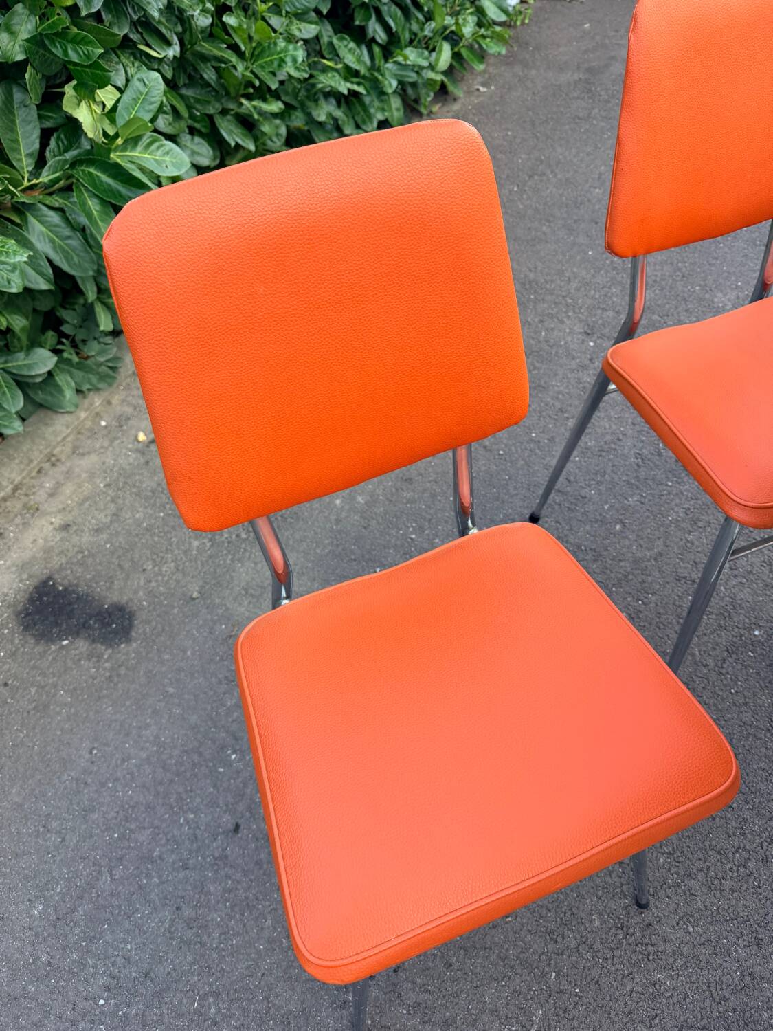 Formica leatherette chair with orange table, vintage 70s Space Age