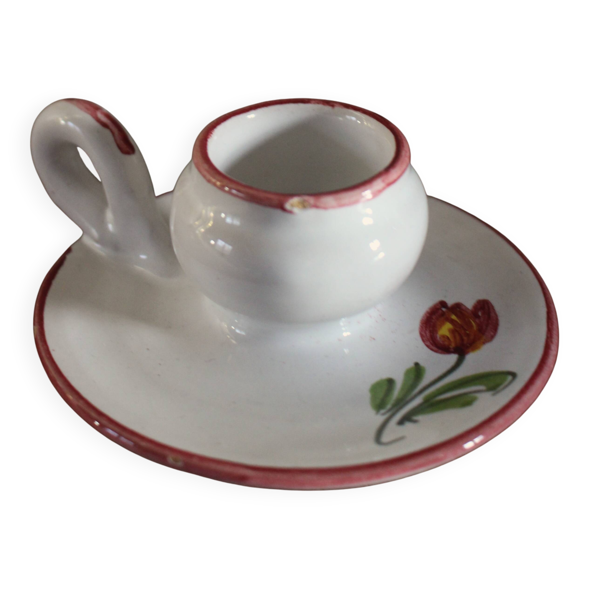 Vintage tulip earthenware cellar rat candle holder