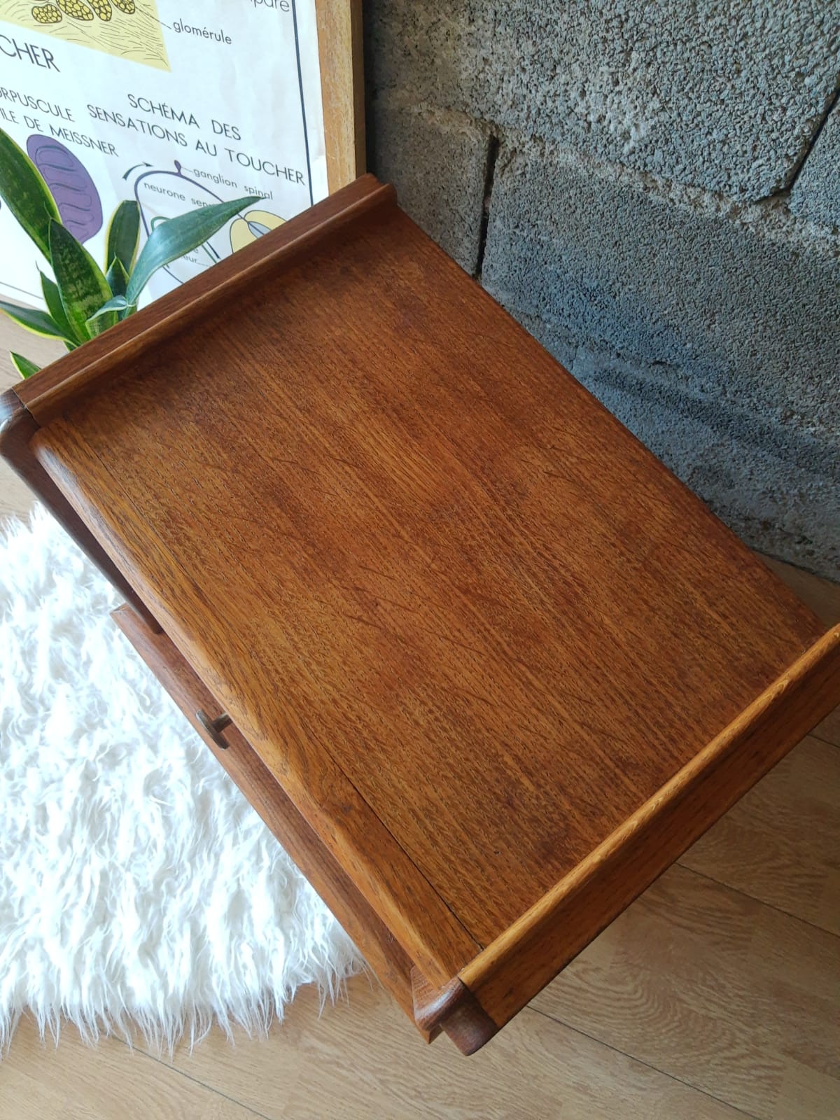 Bedside table oak compass legs - vintage